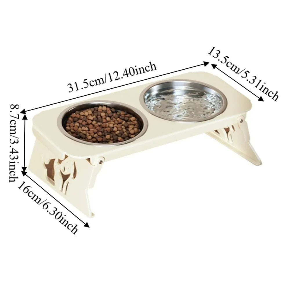 Foldable Raised Double Dog Bowl Elevated Anti-Flip Feeder
