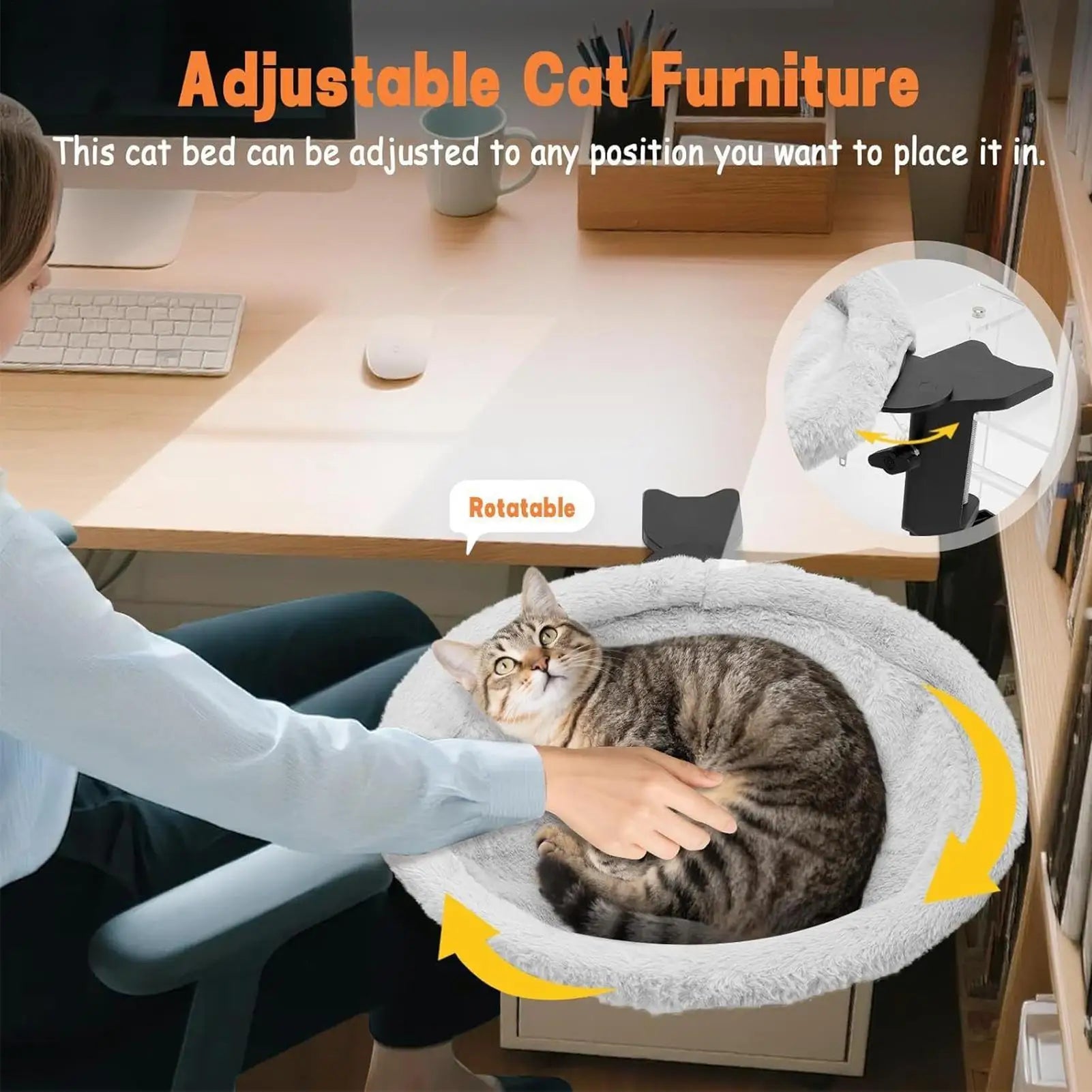 Rotating Cat Desk Hammock Bed Ergonomic Indoor Sleeping Perch