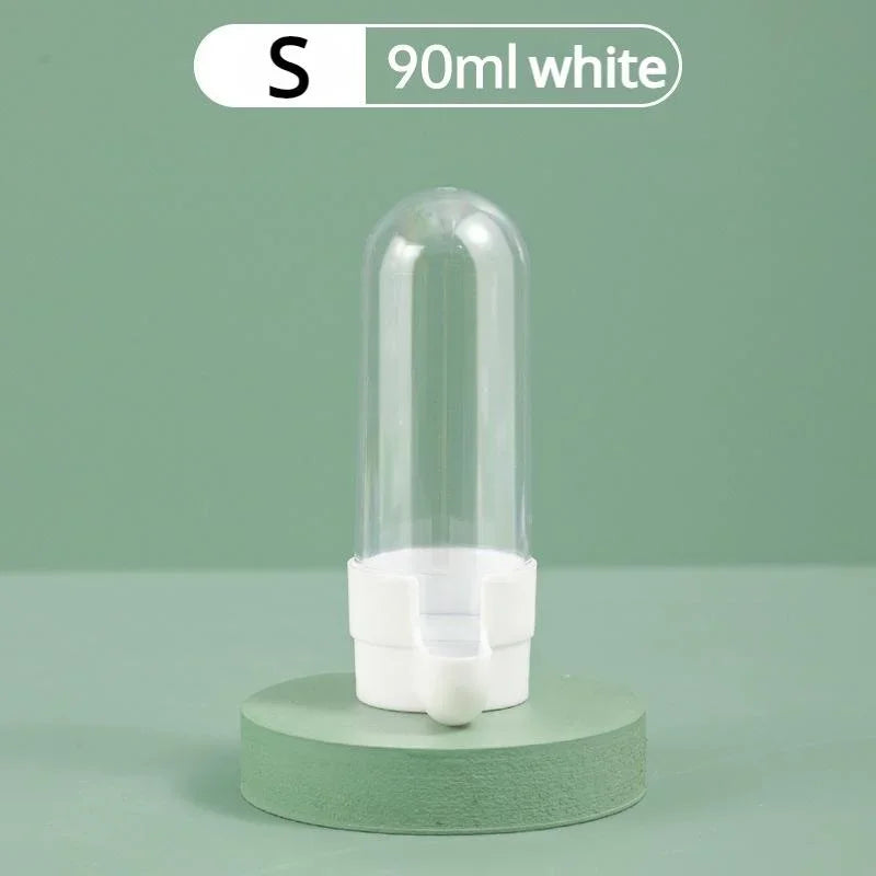 Small hanging bird feeder water dispenser, 90ml white clear bottle