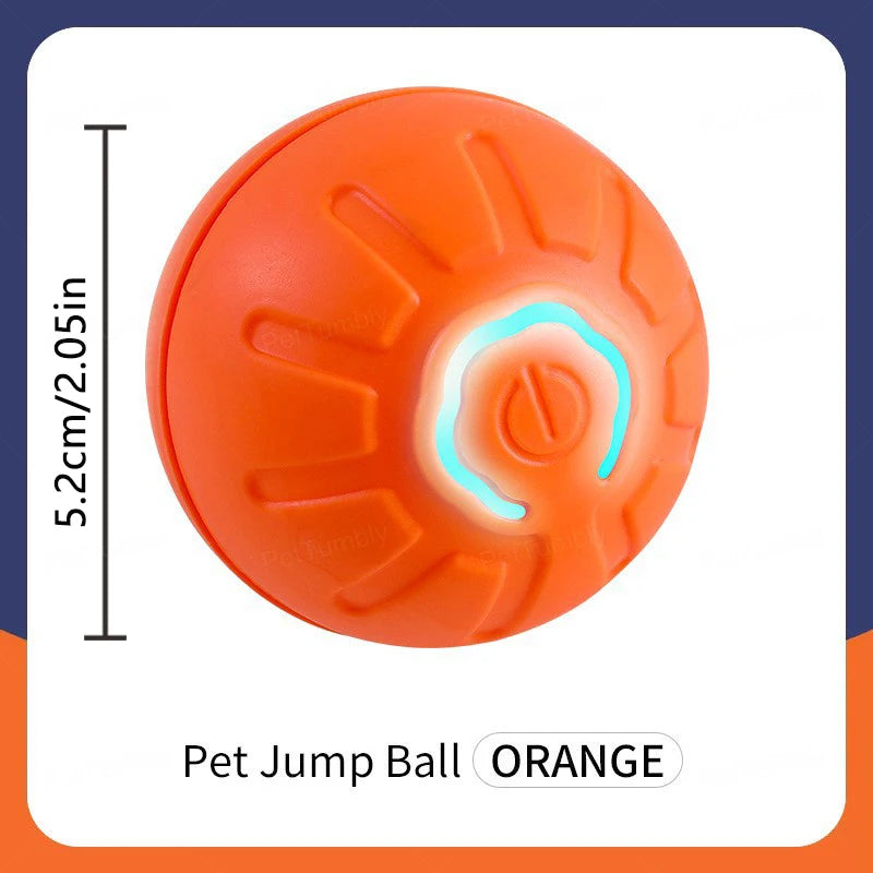 Orange rechargeable moving jump ball toy with glowing blue power ring
