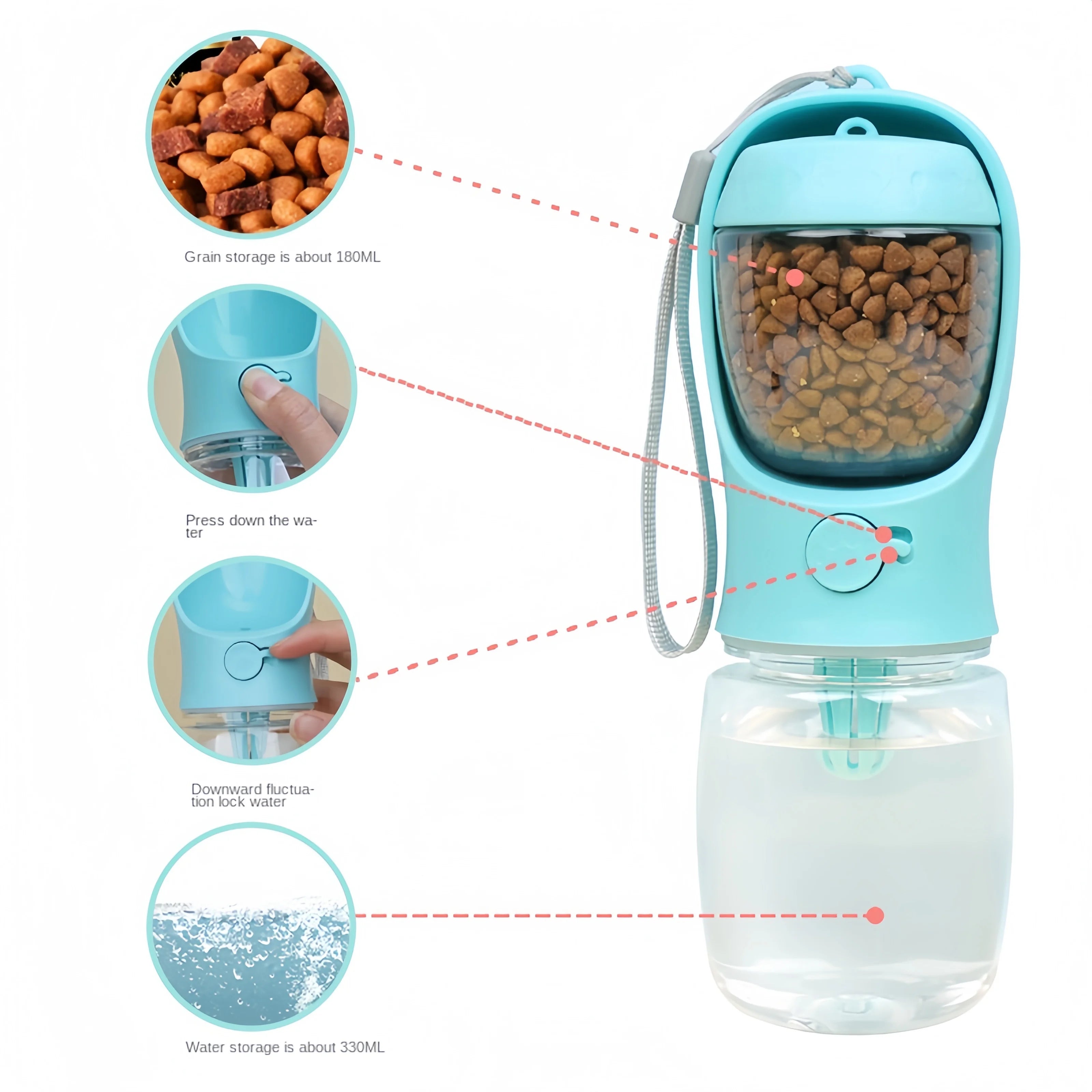 Portable Pet Water Bottle with Food Container for Travel