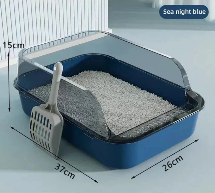 Semi-Enclosed Kitty Sandbox Cat Litter Box Splashproof Tray