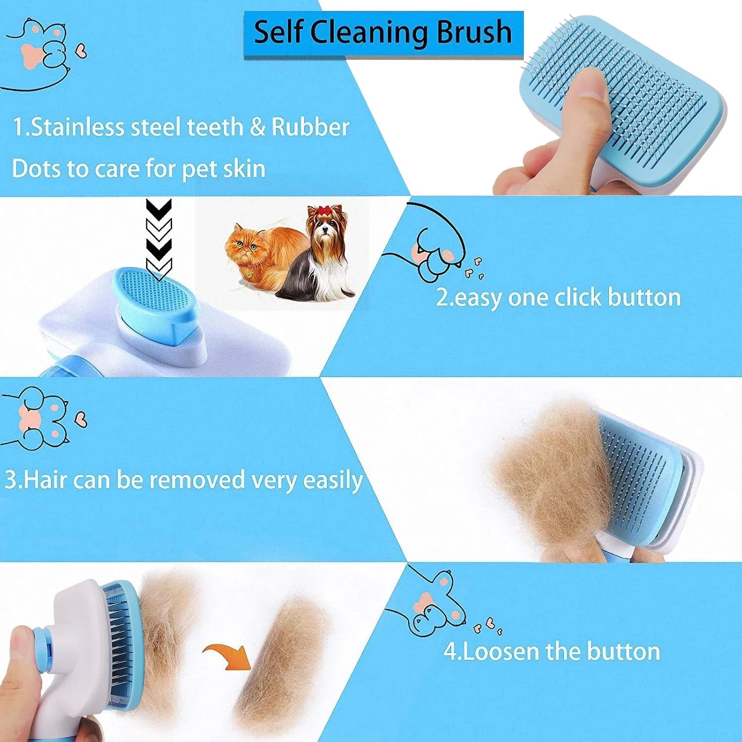 Long Hair Dog Grooming Comb Bath Brush Hair Remover