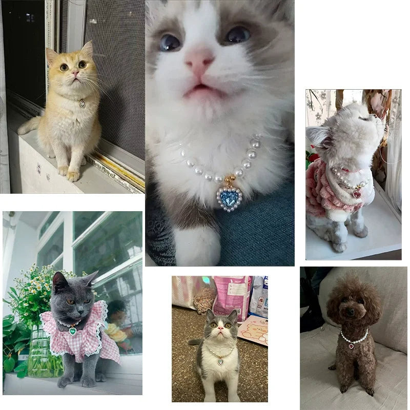 Cute Pearl Cat Collar Adjustable Kitten Necklace Summer