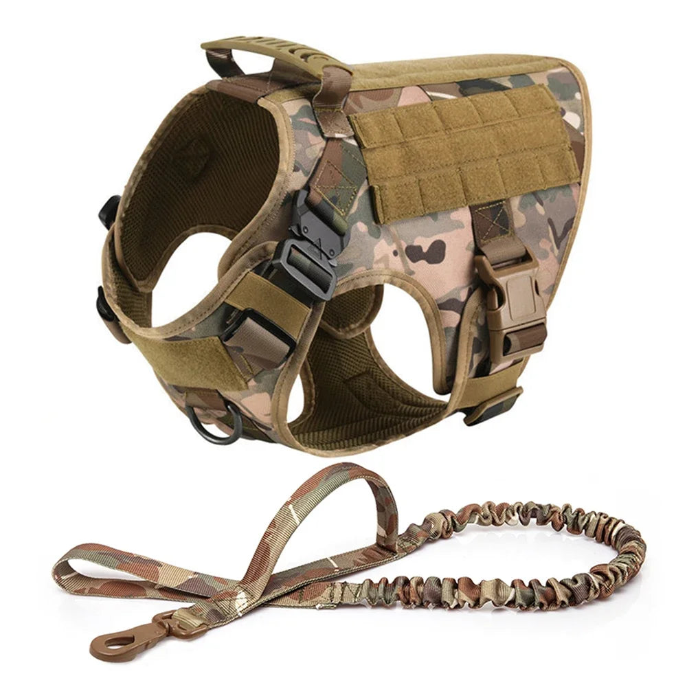 Camouflage dog harness with collar, leash, and adjustable straps