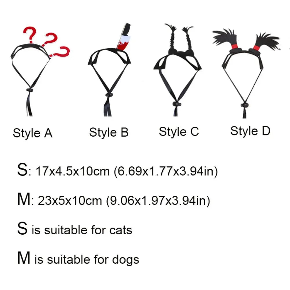 Pet headband style chart showing Style A–D and size options