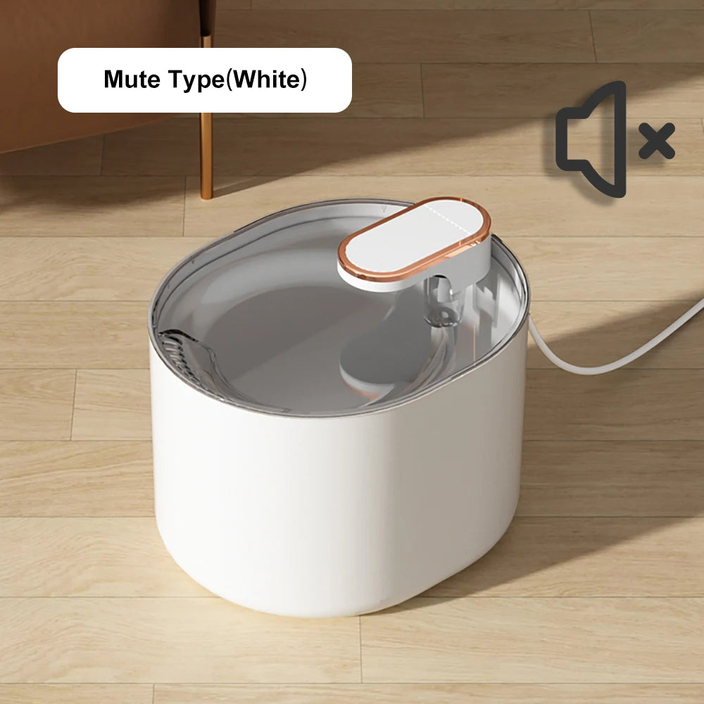 3L LED auto cat water fountain, white tank with arched pump lid and orange-edged top