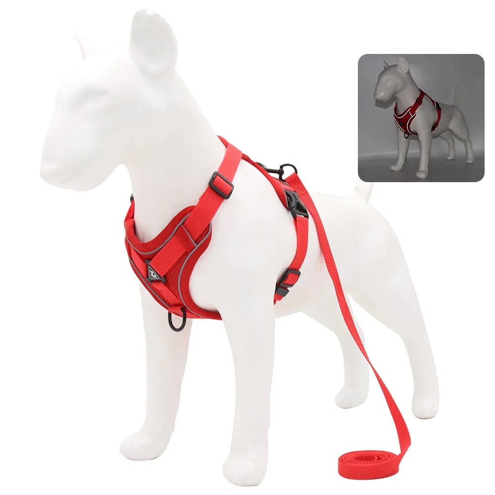Dog harness and leash set, red adjustable no-pull vest with matching leash
