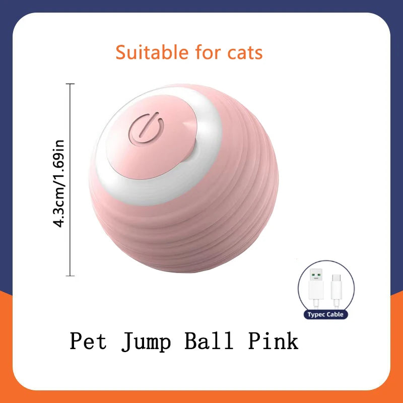 Pink and white rechargeable moving jump ball toy with top power button