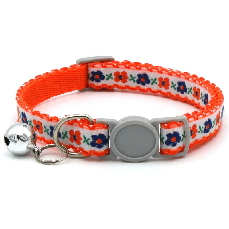 Floral Embroidered Cat Collar Adjustable Lace Bell Cute