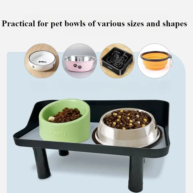 Adjustable Raised Dog Bowl Stand with Non-Slip Silicone Mat