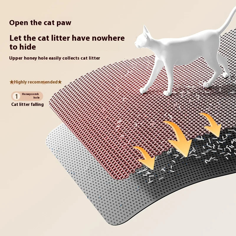 Two-layer cat litter mat with honeycomb surface and dark anti-slip base