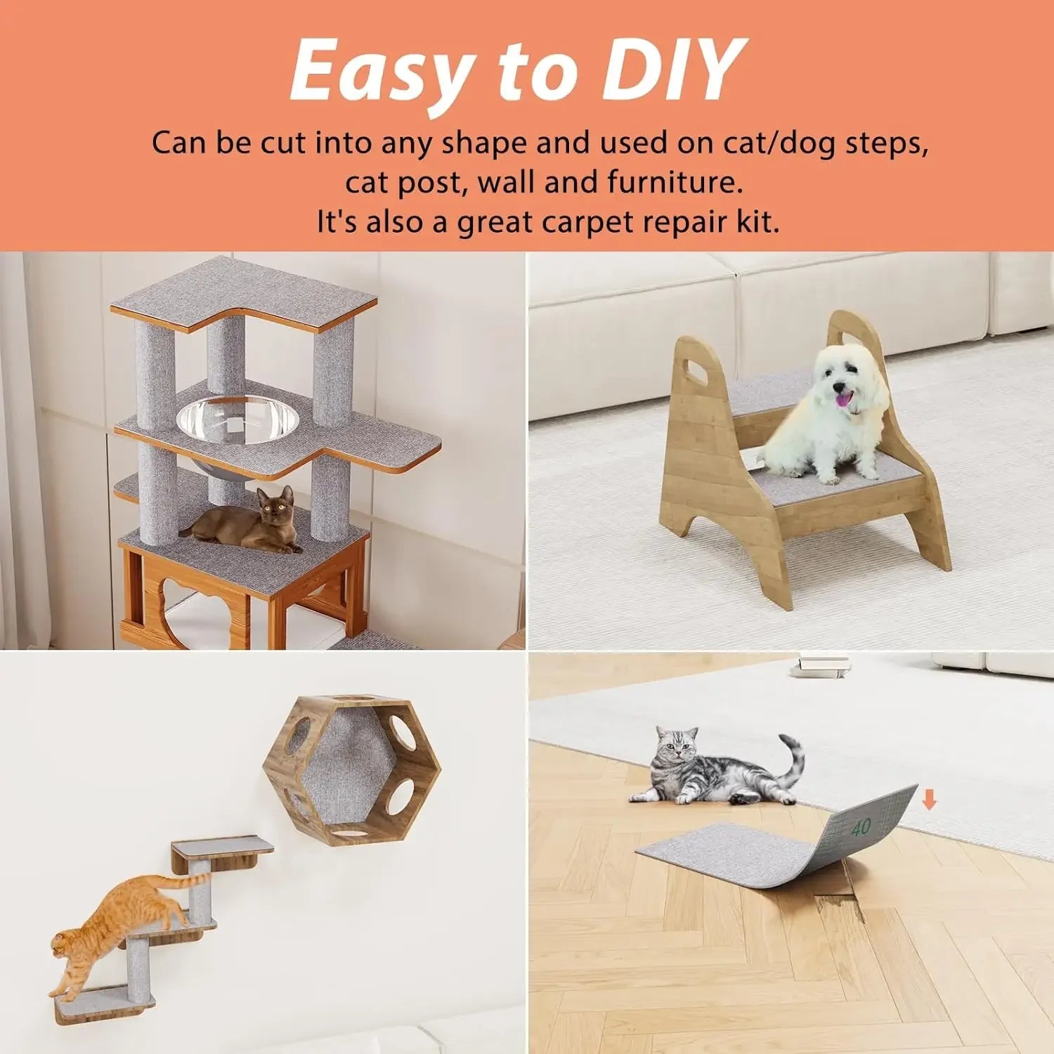 Self-Adhesive Trimmable Cat Scratching Mat - Sofa Protector for Indoor Cats