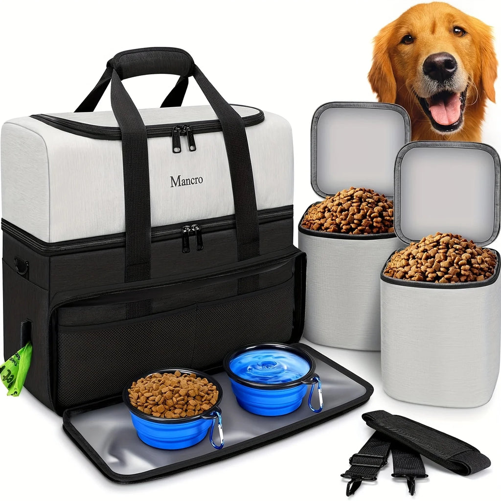 Dual Layer Dog Travel Bag with Collapsible Bowls