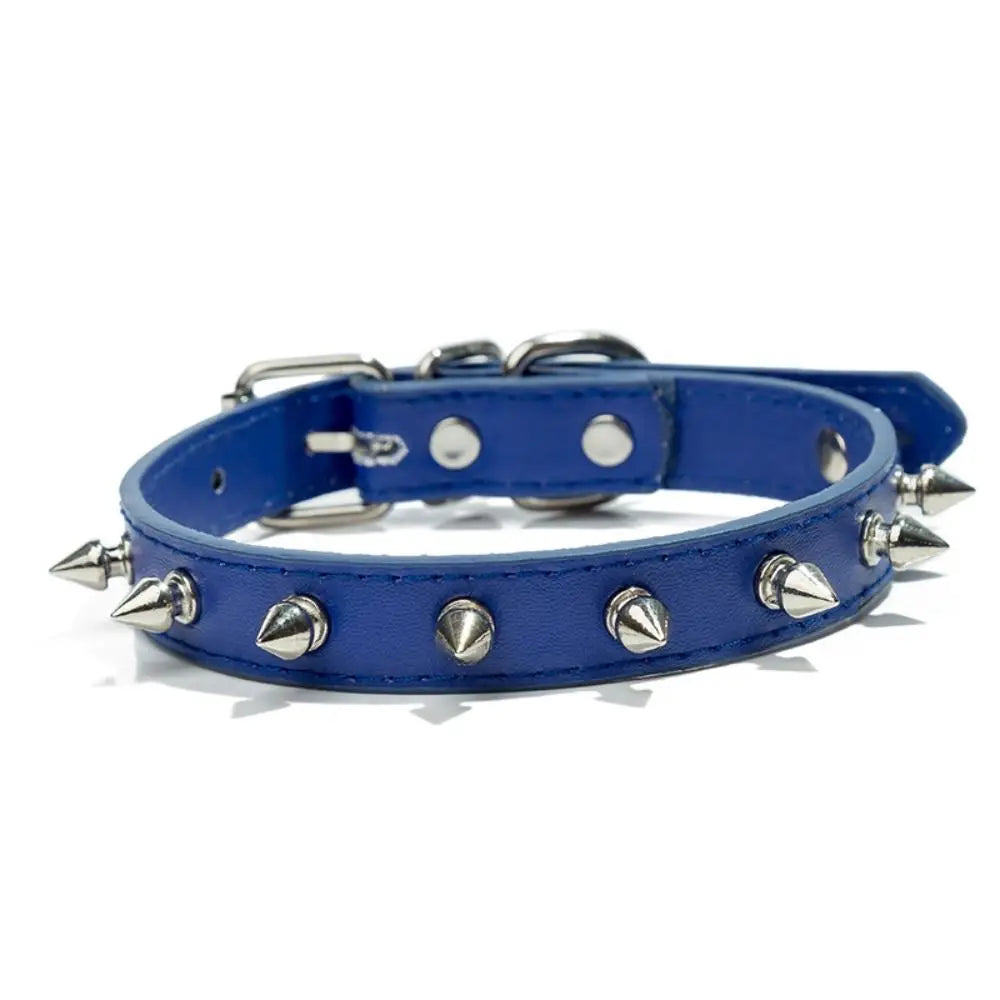 Leather Cat Dog Collar Spiked Studded Adjustable Colorful Pet