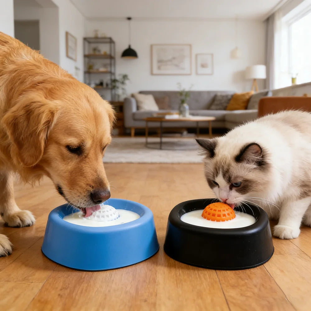 Interactive Lick Bowl Slow Feeder with Rolling Ball for Dogs