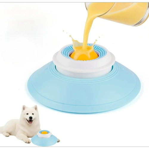 Blue anti-slip dog lick bowl slow feeder with raised licking insert