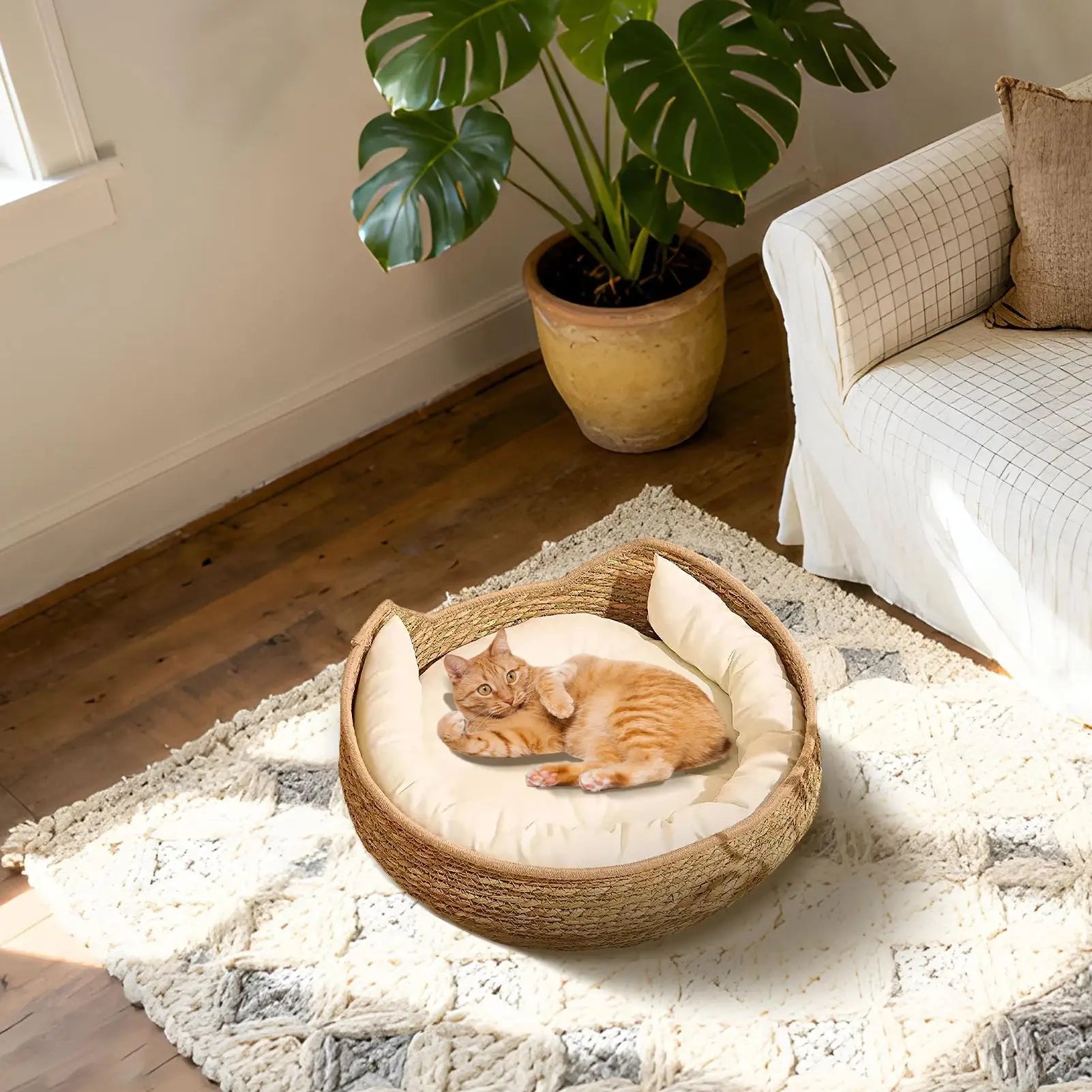 Woven Cat Nest Bed Soft Cushion Pillow All Season