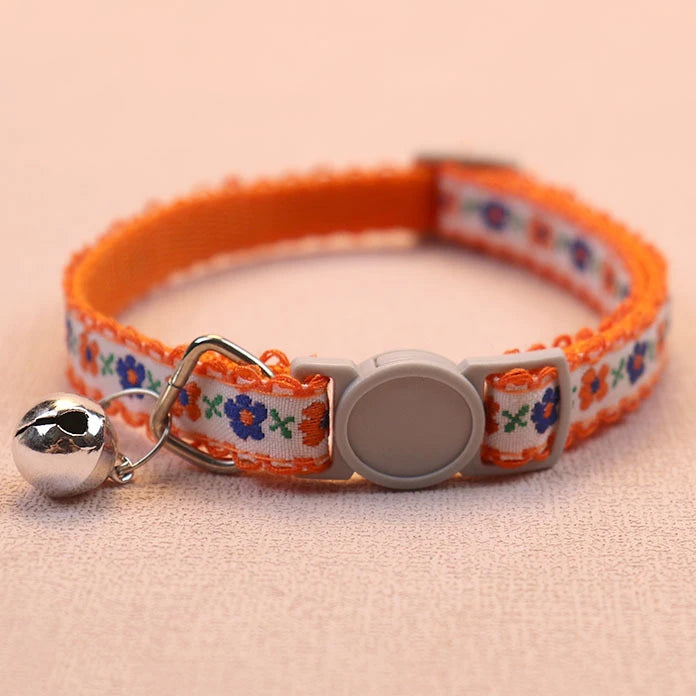 Floral Embroidered Cat Collar Durable Lace Bell Premium
