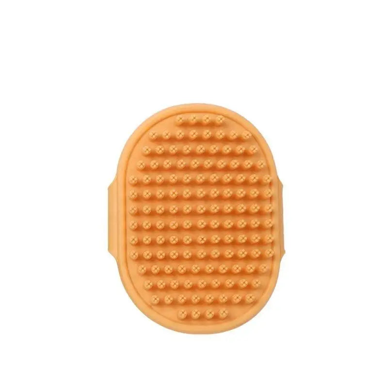 Silicone pet bath brush massage glove pad, orange, with raised grooming nubs