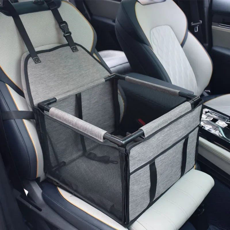 Waterproof dog car seat cover hammock basket, light gray fabric with black side panels
