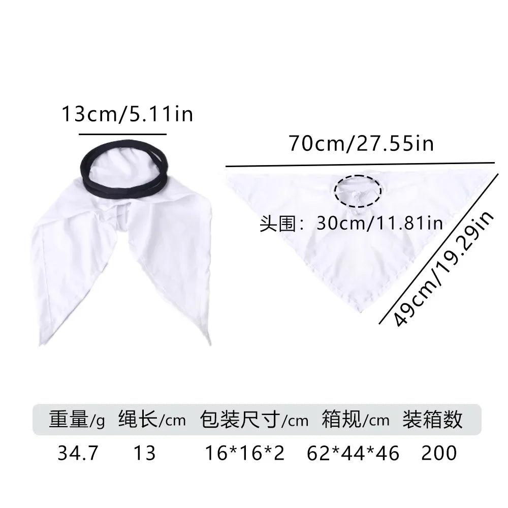 White pet headscarf costume hat set, black top ring and long white tails