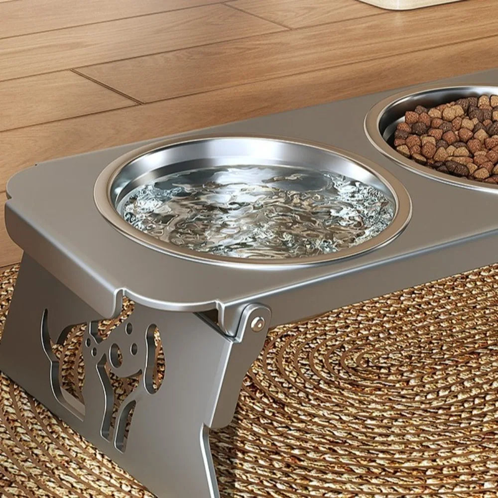 Foldable Raised Double Dog Bowl Elevated Anti-Flip Feeder