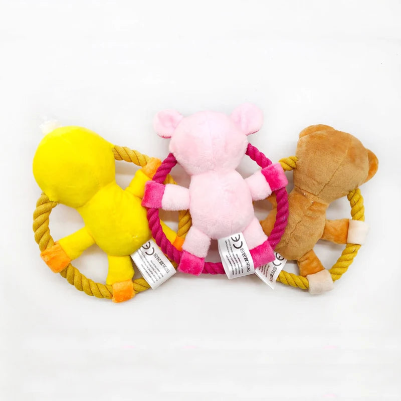 Cotton Rope Duck Pig Squeaker Chew Training Toy for Dogs