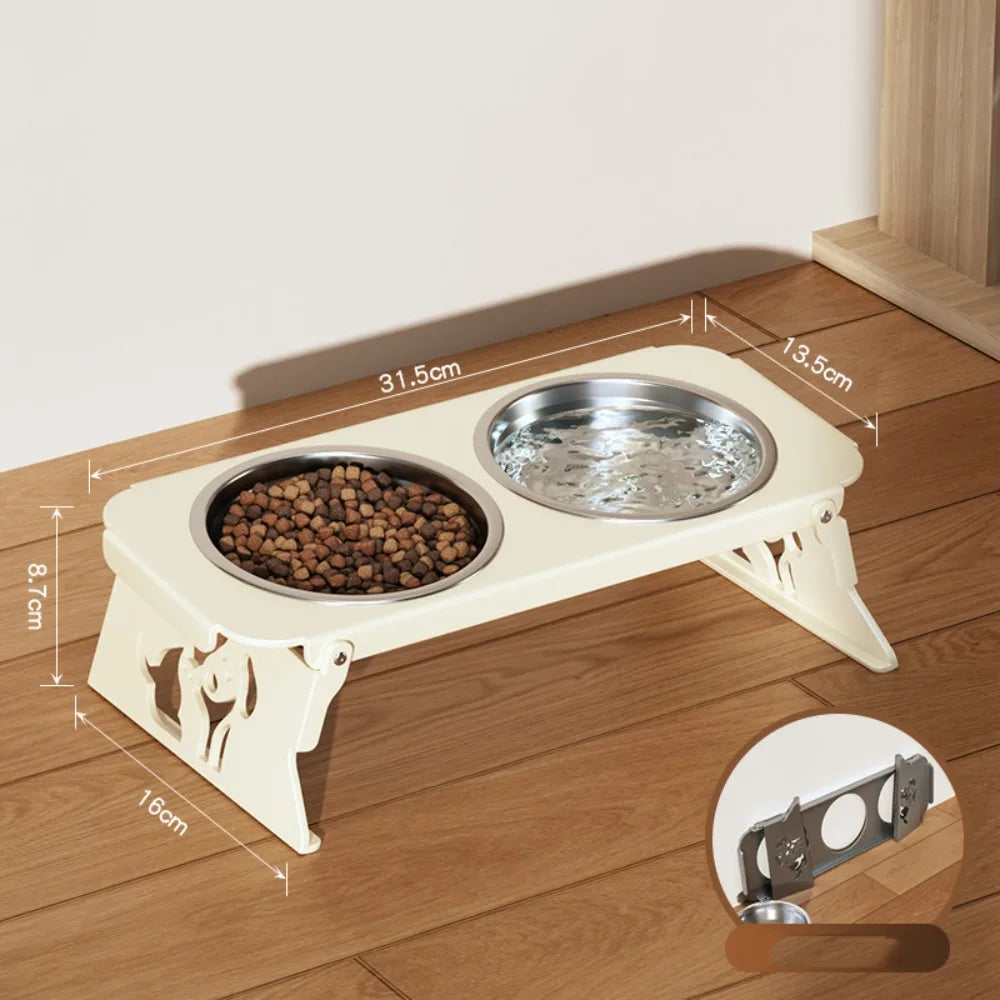 Foldable Raised Double Dog Bowl Elevated Anti-Flip Feeder