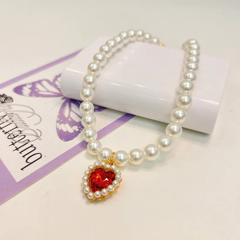 Cute Pearl Cat Collar Adjustable Kitten Necklace Summer