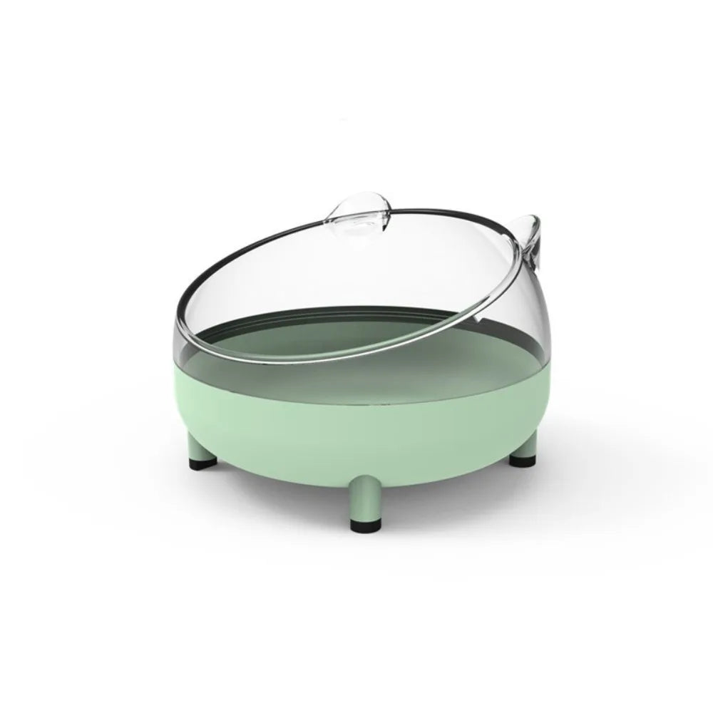 Transparent hamster sand bath box with light-green base, clear lid, and four feet