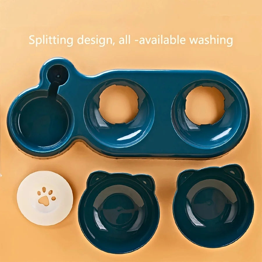 3-in-1 Pet Bowl with Gravity Water Bottle for Cats Neck Protection