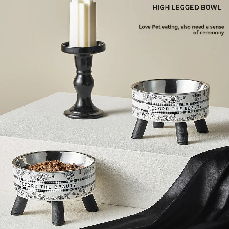 High-Foot Stainless Steel Pet Bowl with Neck Protection