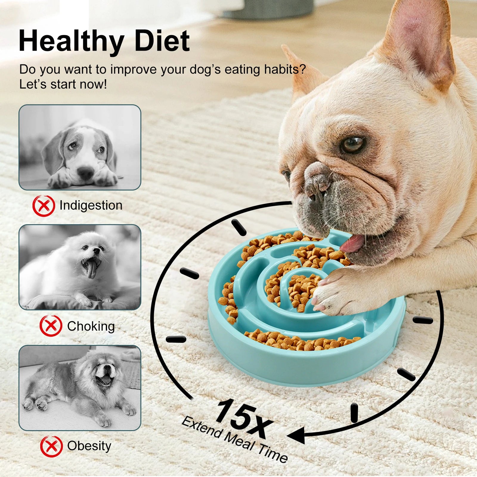 Eco Non-Slip Anti-Gulping Slow Feeder Dog Bowl All Sizes
