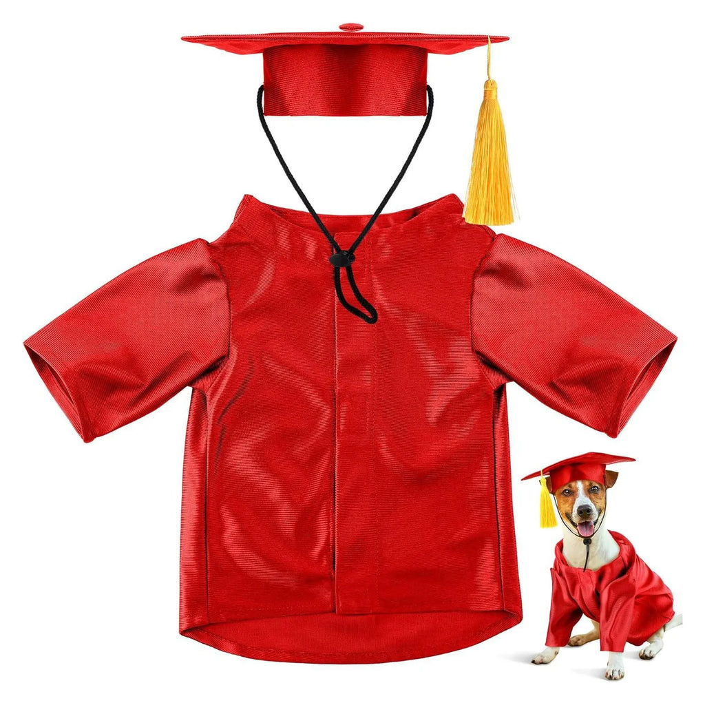 Red graduation costume set with mortarboard hat, tassel, and short-sleeve robe