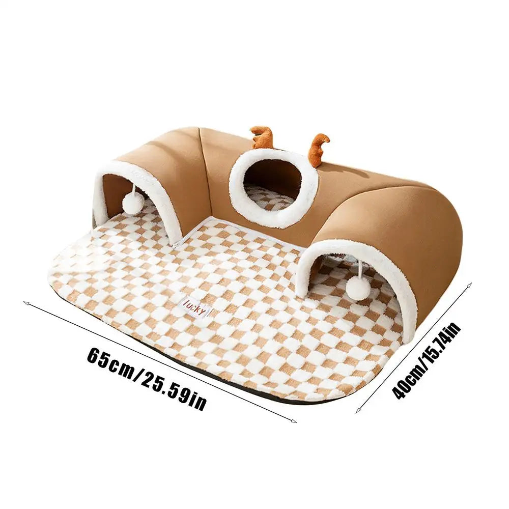 Cat Tunnel Play Bed Warm Foldable Indoor Plush Shelter