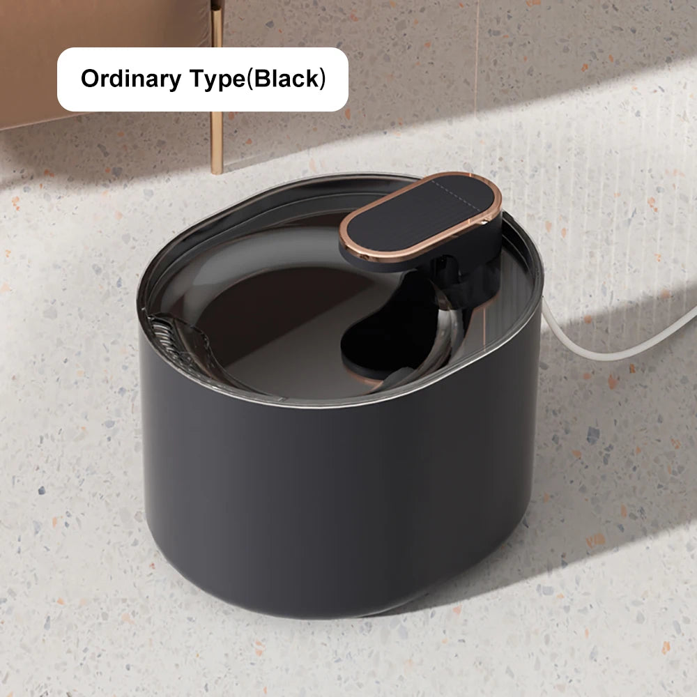 3L LED auto cat water fountain, black tank with arched pump lid and brown trim