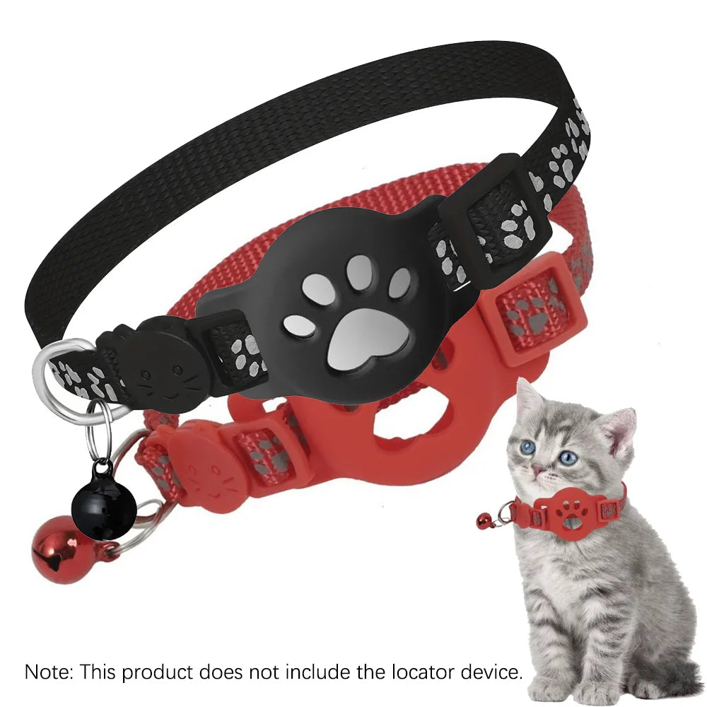 Reflective Cat Collar AirTag Holder Bell Adjustable Domestic
