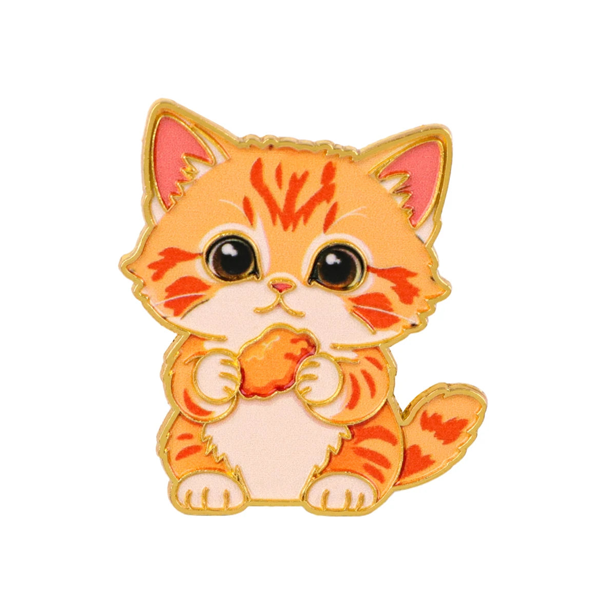 Enamel cat pin, orange tabby with flame markings and gold outline
