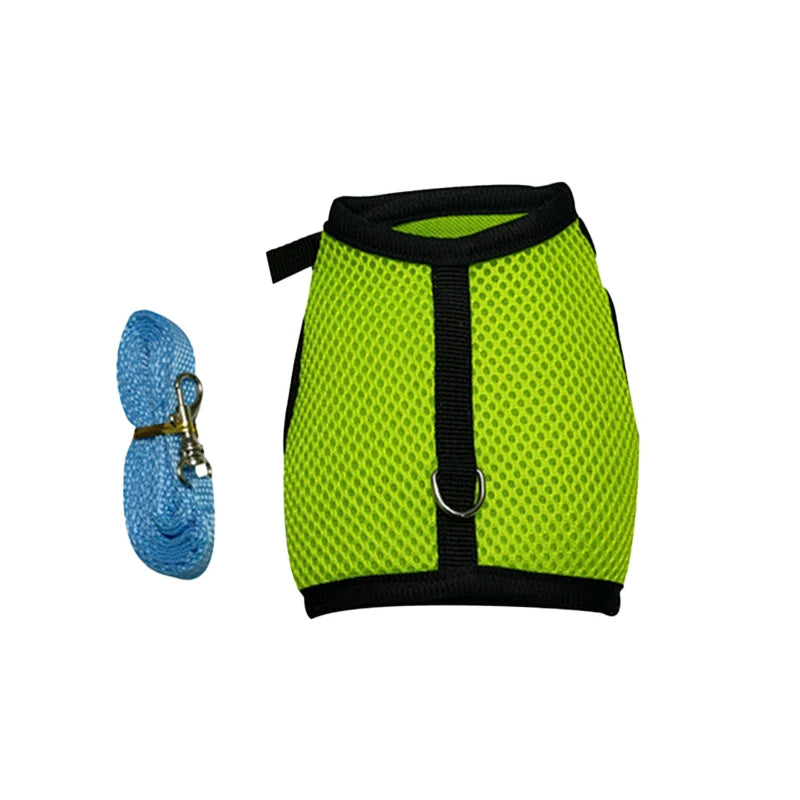 Soft mesh harness with leash clip, green with black trim