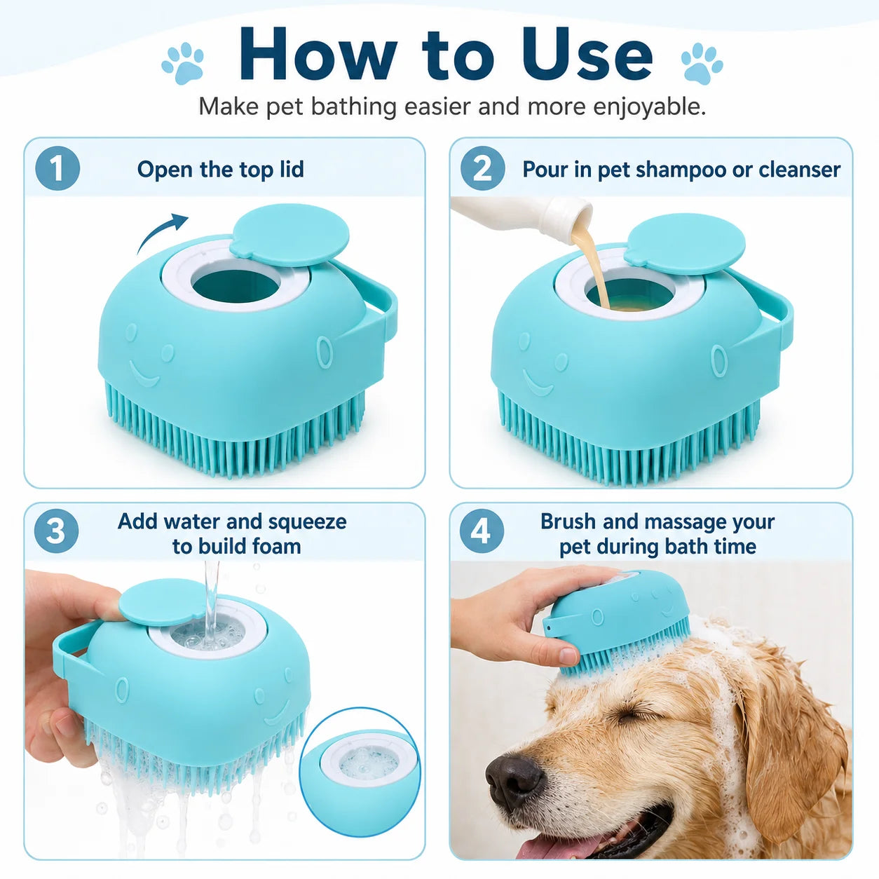 Pet Bath Brush Small Dogs Cats Specialized Washing Massage Scrub Tool