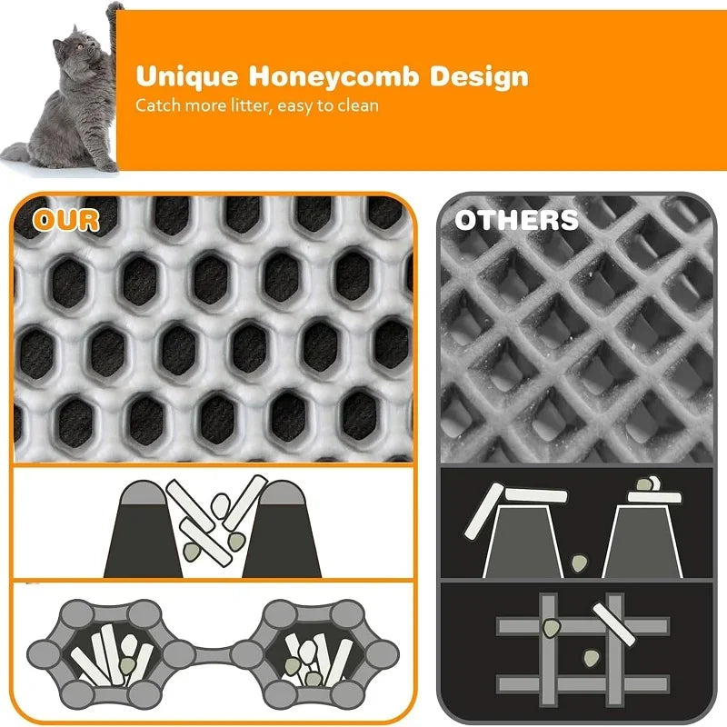 Gray cat litter mat base with honeycomb cells and raised bump texture