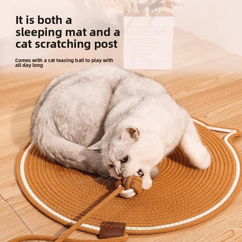 Cotton Rope Cat Scratcher Mat with Self-Play Ball - 2-in-1 Sleeping Pad