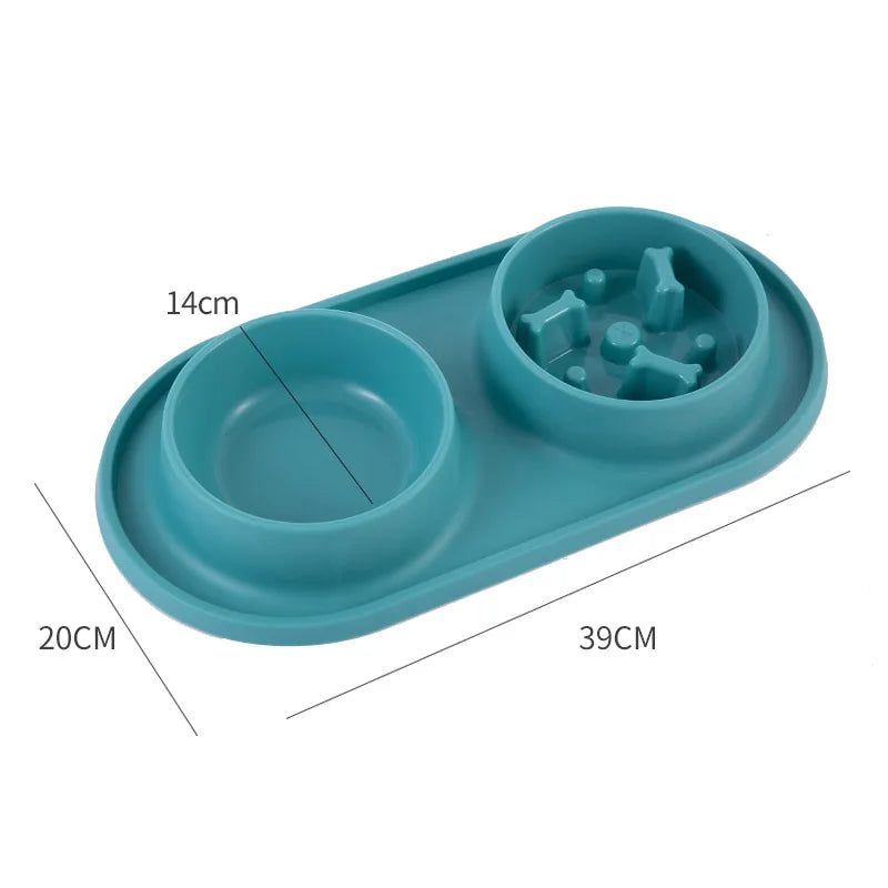 Stainless Steel Dog Double Bowl with Anti-Choking Silicone Mat
