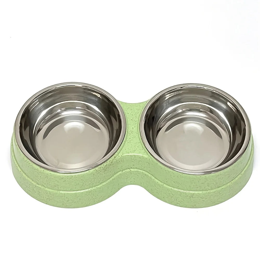Dual Stainless Steel Double Pet Bowl with Non-Skid Base