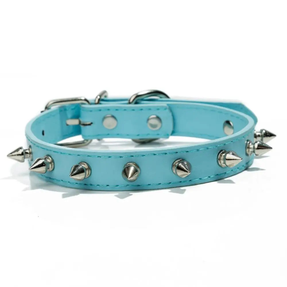 Leather Cat Dog Collar Spiked Studded Adjustable Colorful Pet
