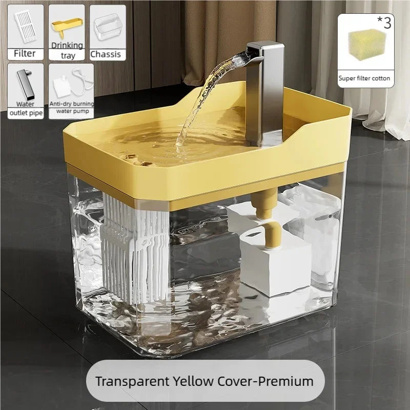 1.5L Transparent Cat Water Fountain Quiet Auto Power Off