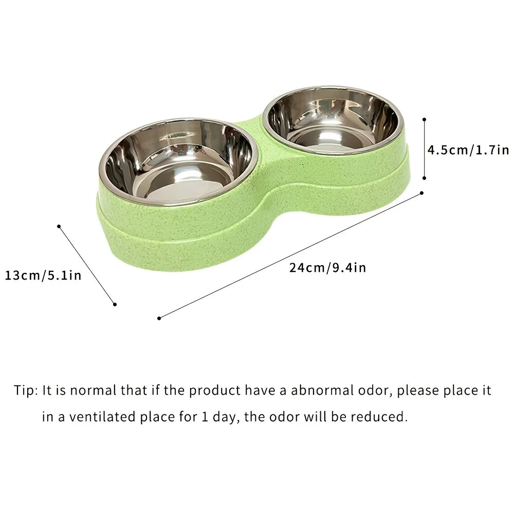 Dual Stainless Steel Double Pet Bowl with Non-Skid Base