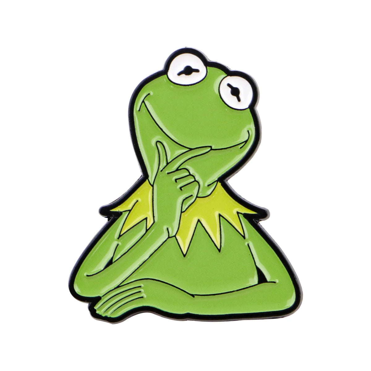 Playful cats & dogs enamel lapel pin of a green cartoon animal with white eyes